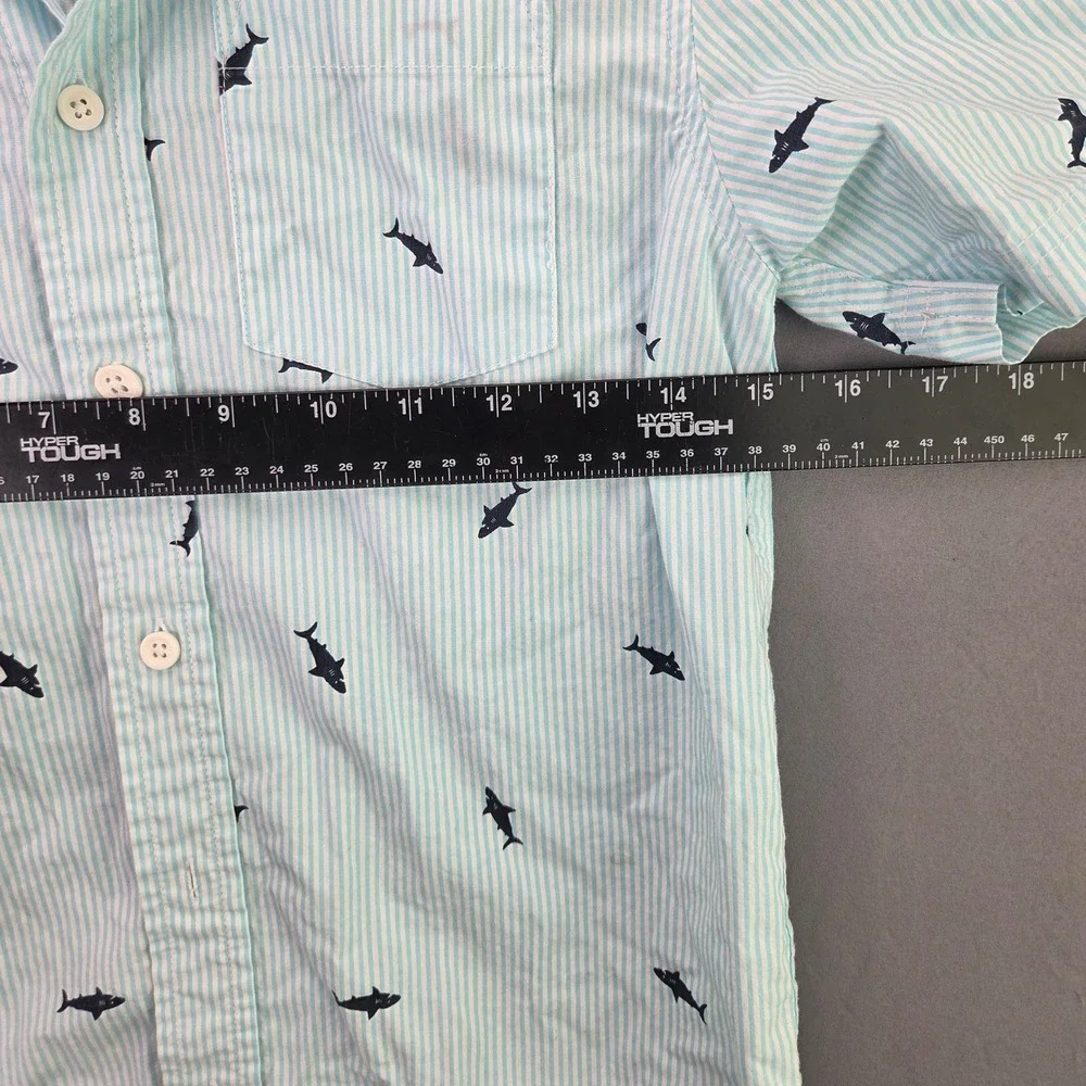 Wonder Nation Boys Button Up Shirt Size L 10-12 Blue Stripe Shark Short Sleeve